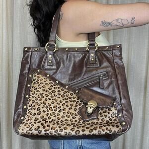 Brown leopard faux leather bag